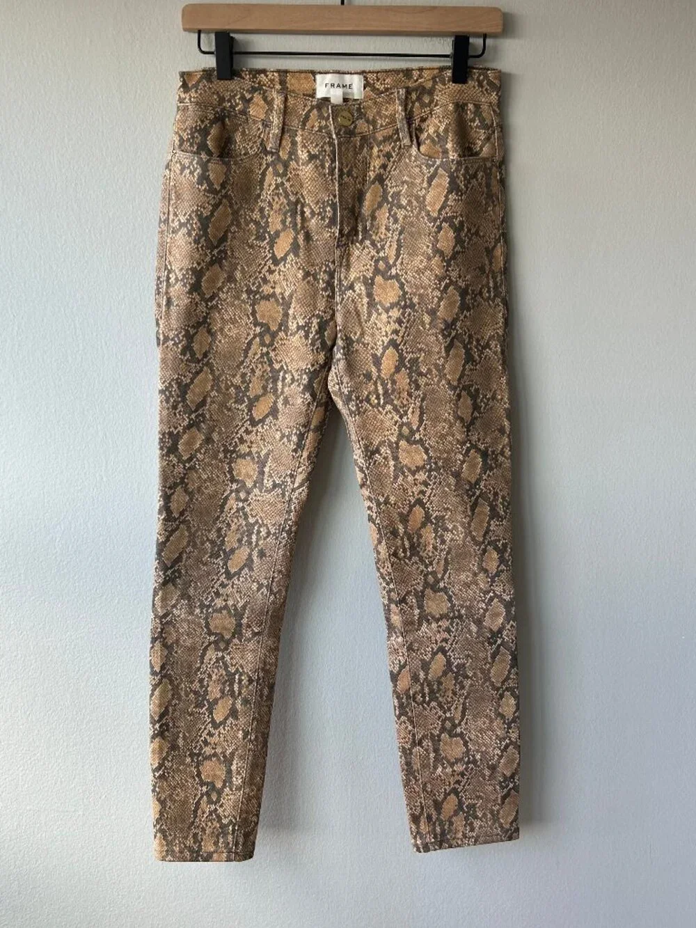 FRAME Le High Skinny Crop Coated Python Jeans Women Size 27 Snake Print